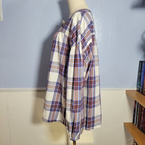 Every Moment XXL White Red Blue Button Up Longsleeve Lightweight Plaid Blouse - Picture 3 of 9